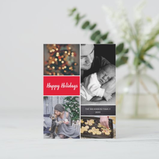 Verticale Rode Kerstmis Fotocollage Feestdagenkaart (Staand voorkant)