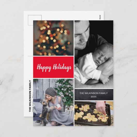 Verticale Rode Kerstmis Fotocollage Feestdagenkaart (Voorkant / Achterkant)