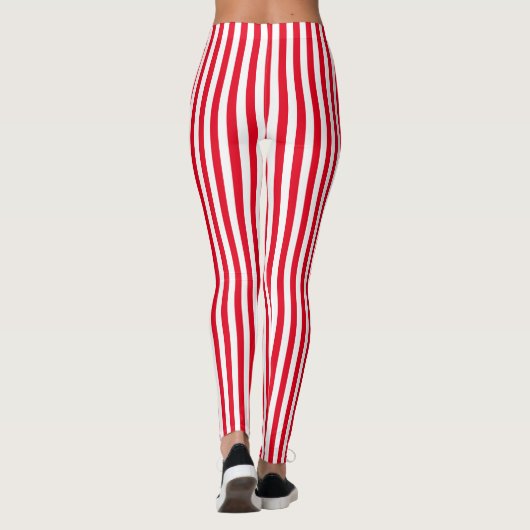 Verticale rode witte kandycanband Stripe Leggings (Achterkant)