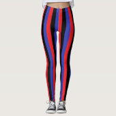 Verticale rode, zwarte en blauwe strepen leggings (Voorkant)