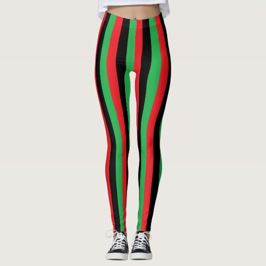 Verticale rode, zwarte en groene strepen leggings (Voorkant)