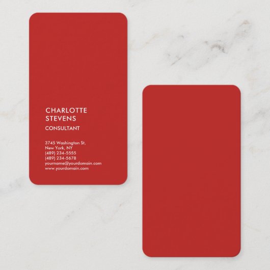 Verticale Rood Trendy Minimalist Eenvoudig legant Visitekaartje (Voorkant / Achterkant)