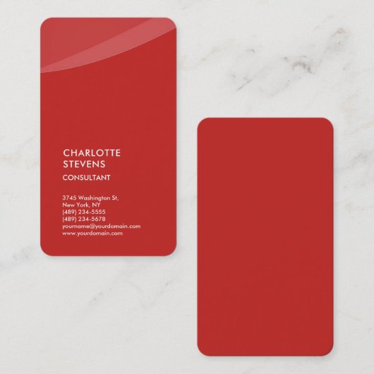 Verticale Rood Trendy Minimalist Eenvoudig legant Visitekaartje (Voorkant / Achterkant)