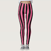 Verticale roze en zwarte strepen leggings (Voorkant)