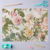 Verticale  roze gele rozen Botanische vogels Tissuepapier (Craft)