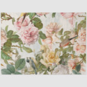 Verticale roze gele rozen Botanische vogels Tissuepapier (Voorkant)