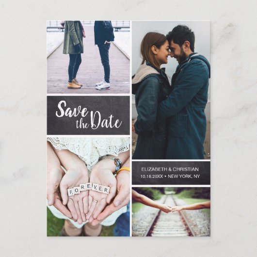 Verticale Save the Date Multi Foto Collage Aangepa Aankondigingskaart (Voorkant)