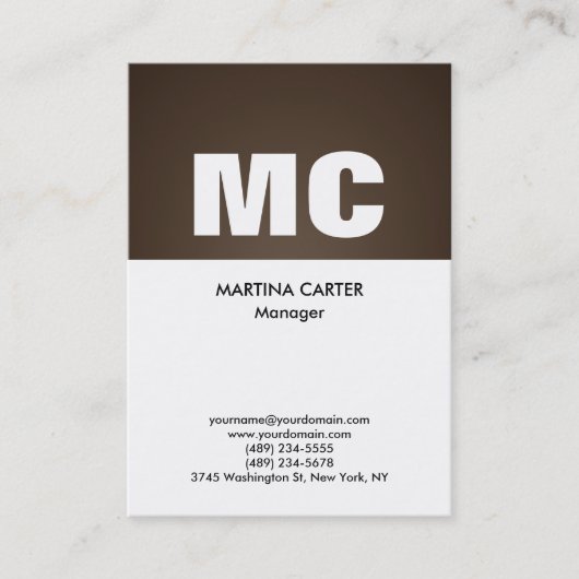 Verticale sepia witte monogram professionele moder visitekaartje (Voorkant)