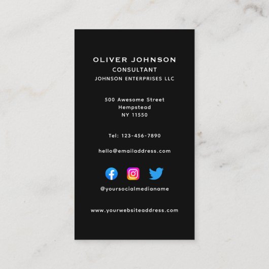 Verticale sociale media Monogram zwart - wit goud Visitekaartje (Achterkant)