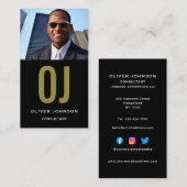 Verticale sociale media Monogram zwart - wit goud Visitekaartje (Voorkant / Achterkant)