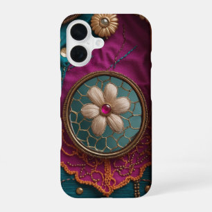 Verticale spiegelwerk- en borduurwerk inspiratie iPhone 16 hoesje