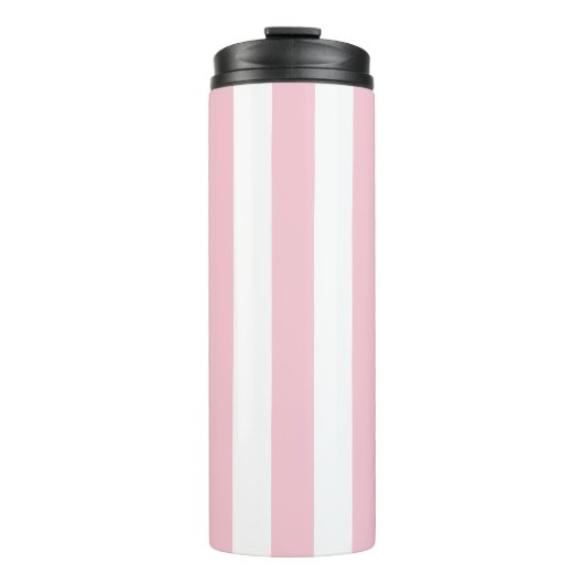 Verticale strepen Baby roze en witte strepen Thermosbeker (Voorkant)