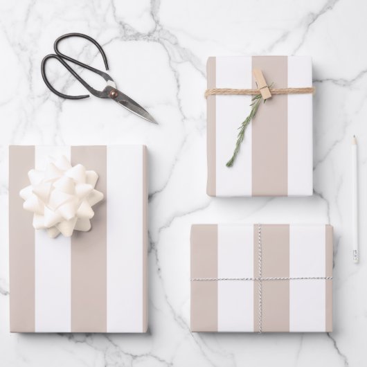 Verticale strepen beige en wit gestreept inpakpapier vel (Voorkant)