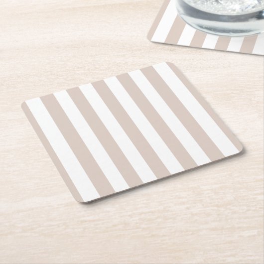 Verticale strepen beige en wit gestreept kartonnen onderzetters (Schuin)