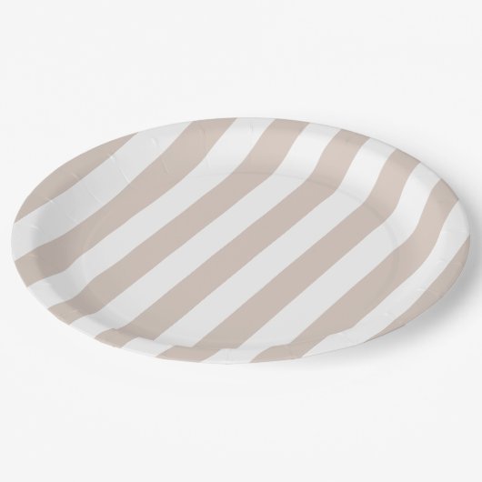 Verticale strepen beige en wit gestreept papieren bordje (Gekanteld)