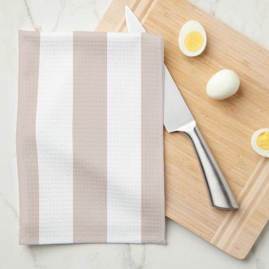 Verticale strepen beige en wit gestreept theedoek (Quarter Fold)