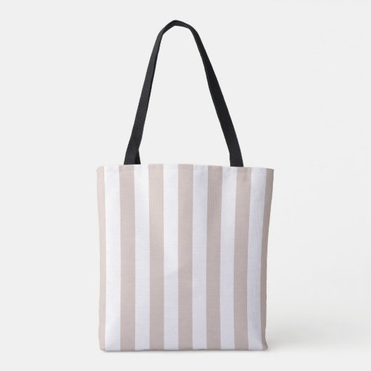 Verticale strepen beige en wit gestreept tote bag (Achterkant)