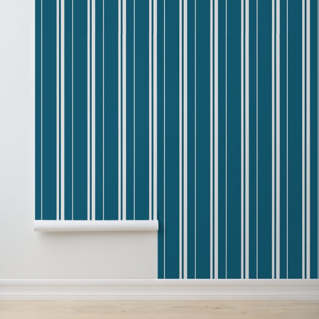 Verticale Strepen Blauw en Wit Behang (Applicatie)