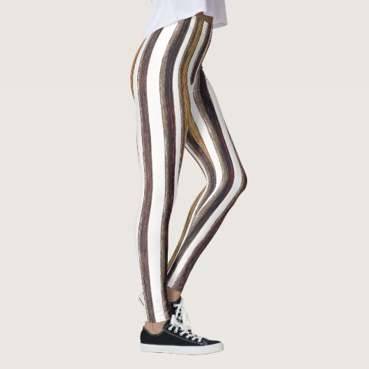 Verticale strepen Bruine en Witte Aardse Tonen Leggings (Rechts)