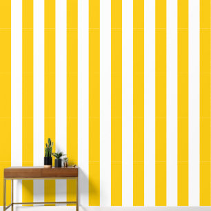 Verticale strepen geel en wit gestreept behang