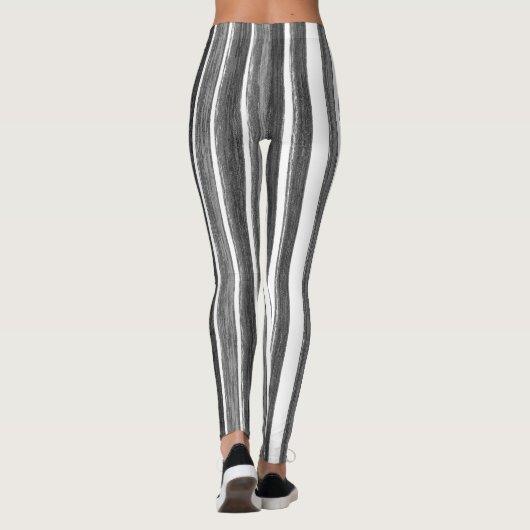Verticale strepen Grijs en Wit Monochroom Leggings (Achterkant)