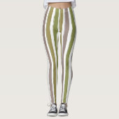 Verticale Strepen Groen en Taupe Toned Leggings (Voorkant)