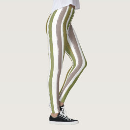 Verticale Strepen Groen en Taupe Toned Leggings