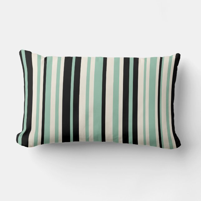 Verticale strepen in Mint, Black en Cream Kussen (Voorkant)