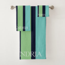 Verticale strepen in salie groen, marine en Blauwg Bad Handdoek