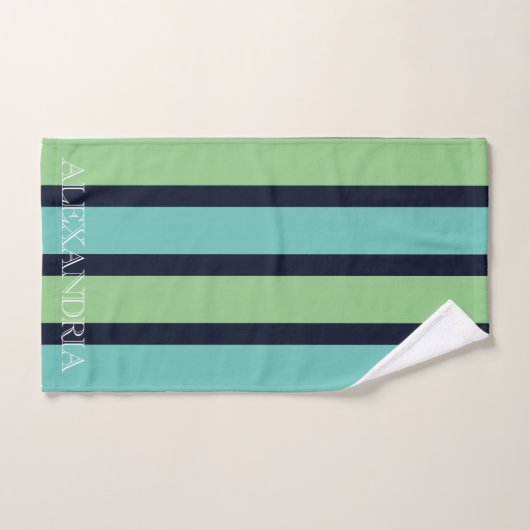 Verticale strepen in salie groen, marine en Blauwg Bad Handdoek (Handdoek)