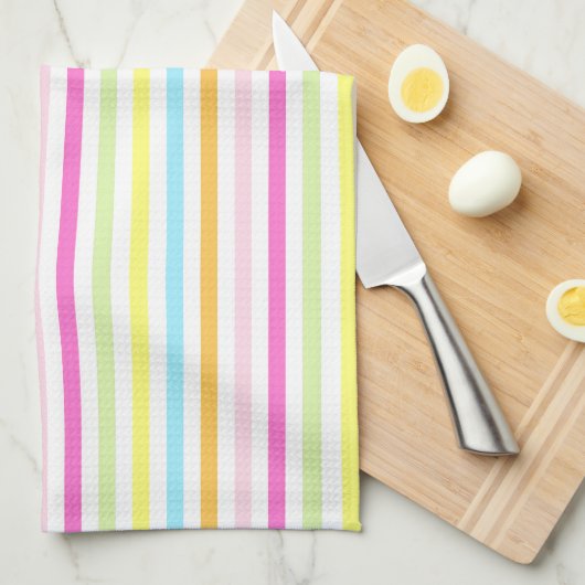 Verticale strepen in veelkleurige pastelkleuren theedoek (Quarter Fold)