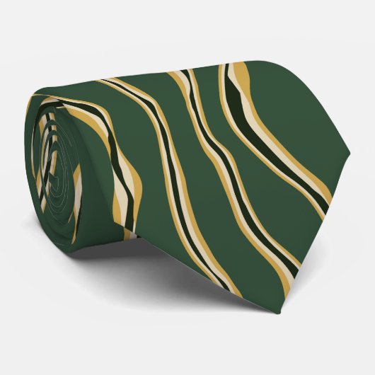 Verticale strepen met groene en gouden abstracte g stropdas (Opgerold)