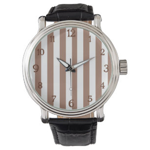 Verticale Strepen Mocha Mousse Wit Horloge