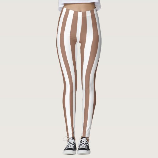  Verticale Strepen Mocha Mousse Wit Leggings (Voorkant)