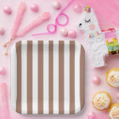 Verticale Strepen Mocha Mousse Wit Papieren Bordje (Feest)