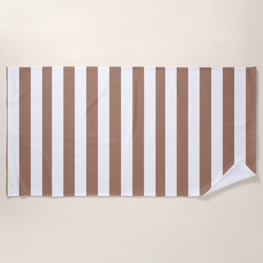 Verticale Strepen Mocha Mousse Wit Strandlaken (Voorkant)