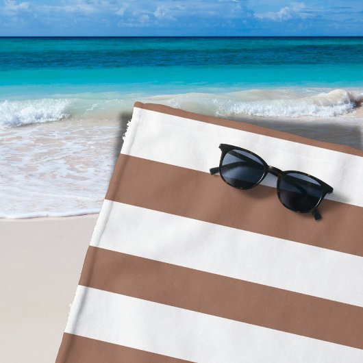 Verticale Strepen Mocha Mousse Wit Strandlaken