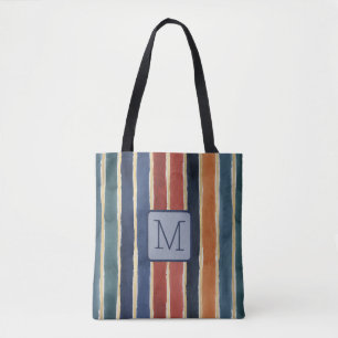 Verticale strepen Navy Kleurblok Monogram Tote Bag