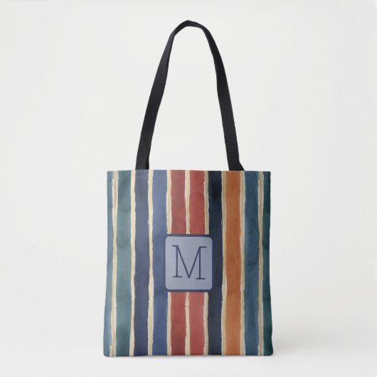 Verticale strepen Navy Kleurblok Monogram Tote Bag (Voorkant)