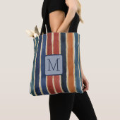 Verticale strepen Navy Kleurblok Monogram Tote Bag (Dichtbij)