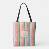Verticale strepen perzik kleurblok monogram tote bag (Achterkant)