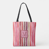 Verticale strepen pruimkleurig kleurblokmonogram tote bag (Achterkant)