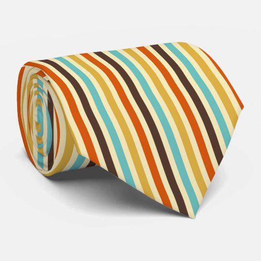 Verticale strepen Retro kleuren Blauw Geel Rood Stropdas (Opgerold)