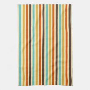 Verticale strepen Retro kleuren Blauw Geel Rood Theedoek