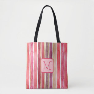 Verticale strepen Roze Kleurblok Monogram Tote Bag