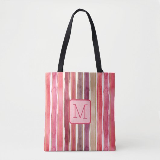 Verticale strepen Roze Kleurblok Monogram Tote Bag (Voorkant)