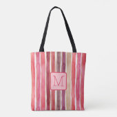 Verticale strepen Roze Kleurblok Monogram Tote Bag (Achterkant)