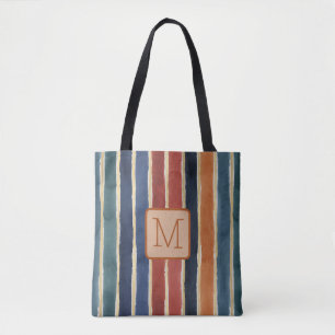 Verticale strepen Tan kleurblok monogram Tote Bag