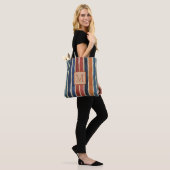 Verticale strepen Tan kleurblok monogram Tote Bag (Op model)