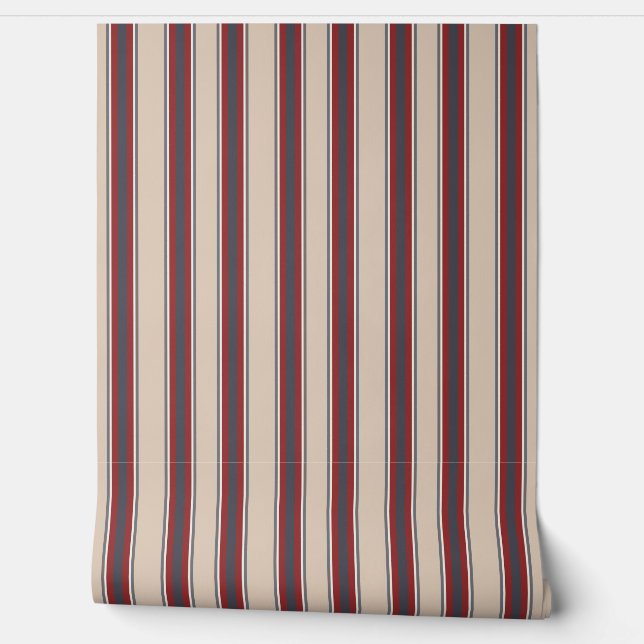 Verticale strepen Tan Rood Blauw Behang (Afrollen)